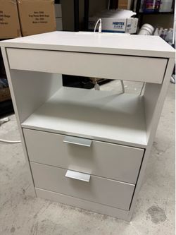 Modern White Nightstand with Built-In Charging Station (USB + Outlets)