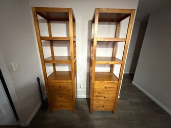 Pair of Wood Etagere Bookcases with Drawers