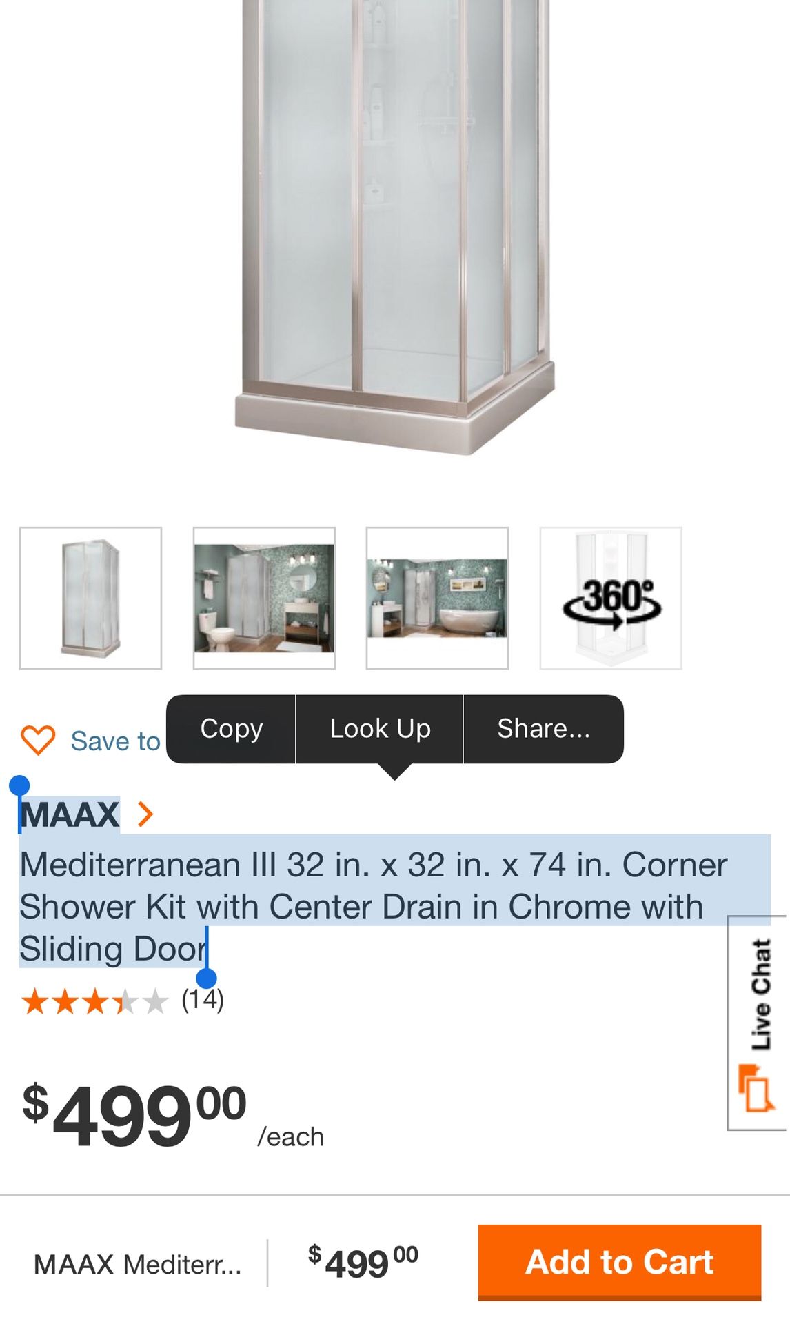 MAAX Mediterranean III 32 in. x 32 in. x 74 in. Corner Shower Kit with Center Drain in Chrome