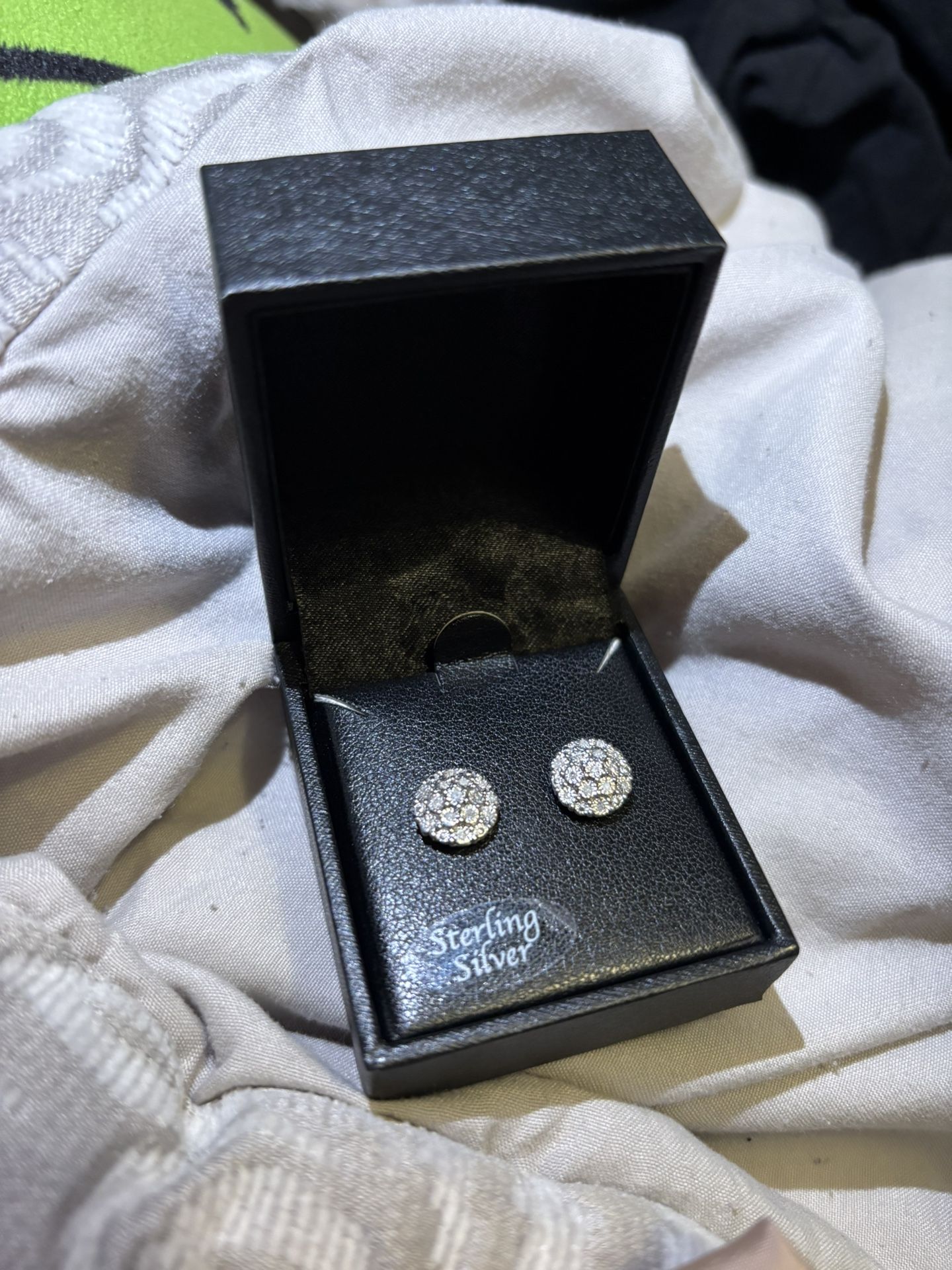 Sterling Silver Button Earrings 1/10CT
