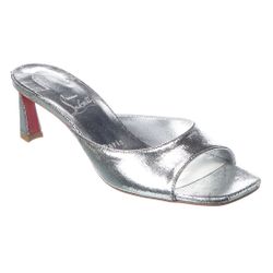 CHRISTIAN LOUBOUTIN CONDORA MULE 55 SILVER CRINKLE LEATHER SANDALS MID HEEL 38.5
