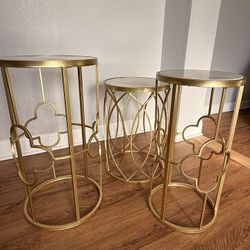 Gold Accent Tables (Set of 3) + Wall Art 