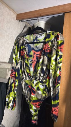 Vibrant Abstract Neon Print Deep V-Neck Bodysuit