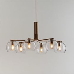 NEW CB2 Modern 6-Light Brass & Glass Chandelier - Retail $699