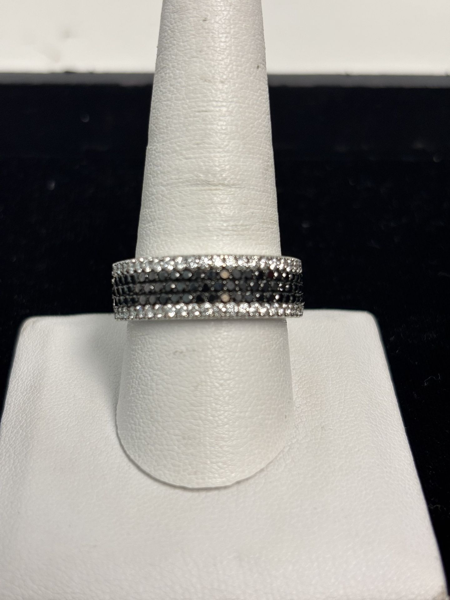 14KT White Gold .50ct Tw Diamond And Black Stone Ring