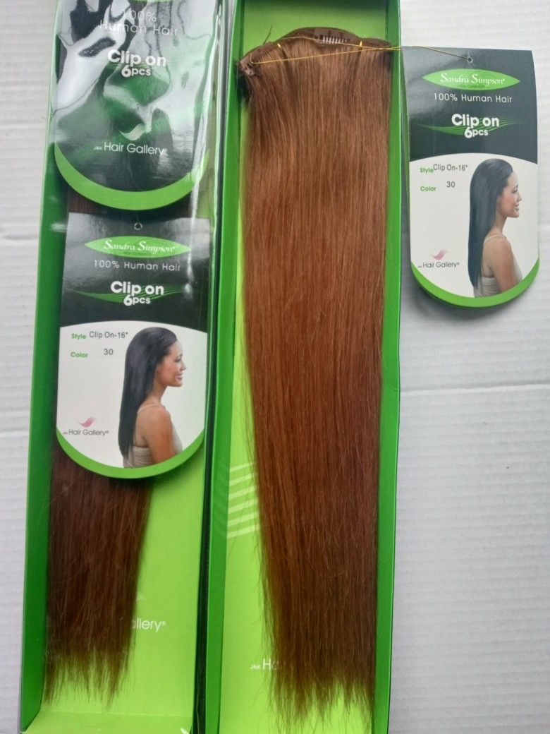Light Auburn #30 Human Hair Clip on 16" Long- Get Length and Fullness ( 2 packs)