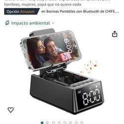 Gifts for Him, Her, Cell Phone Holder, Bluetooth Speakers, Cool Tech Kitchen Accessories, Adjustable Phone Holder with LCD Digital Alarm Clock, Birthd