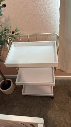 3-Tier Rolling Cart White and Gold