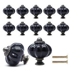 10 Pcs Black Ceramic Single Hole Cabinet knobs handles and Pulls #97B254107