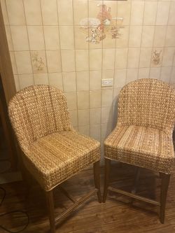 Set Of Rattan & Wood Chairs