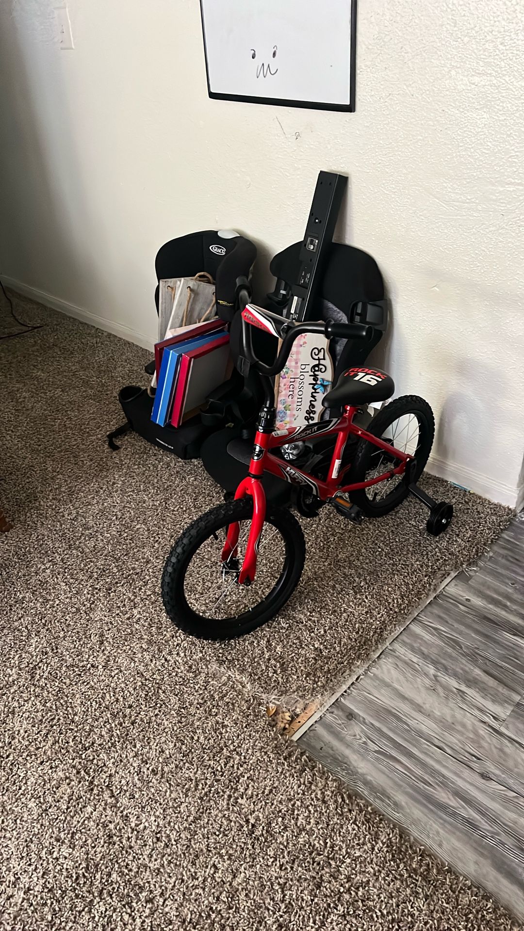 Brand New Bike .,Mikey Mouse Wall Pictures, 2 New Car seats One Gracos,The Other Cosco,