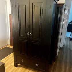 Black Wood Armoire and Queen Bed frame 