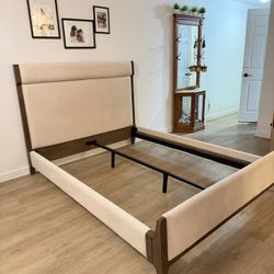 Upholstered Queen Size Bed Frame Wooden Slats And Feet