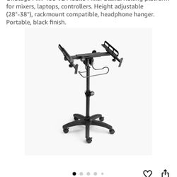 OnStage MIX-400 V2 Mobile Mixer Stand: Rolling platform for mixers, laptops, controllers. Height adjustable (28"-38"), rackmount compatible, headphone