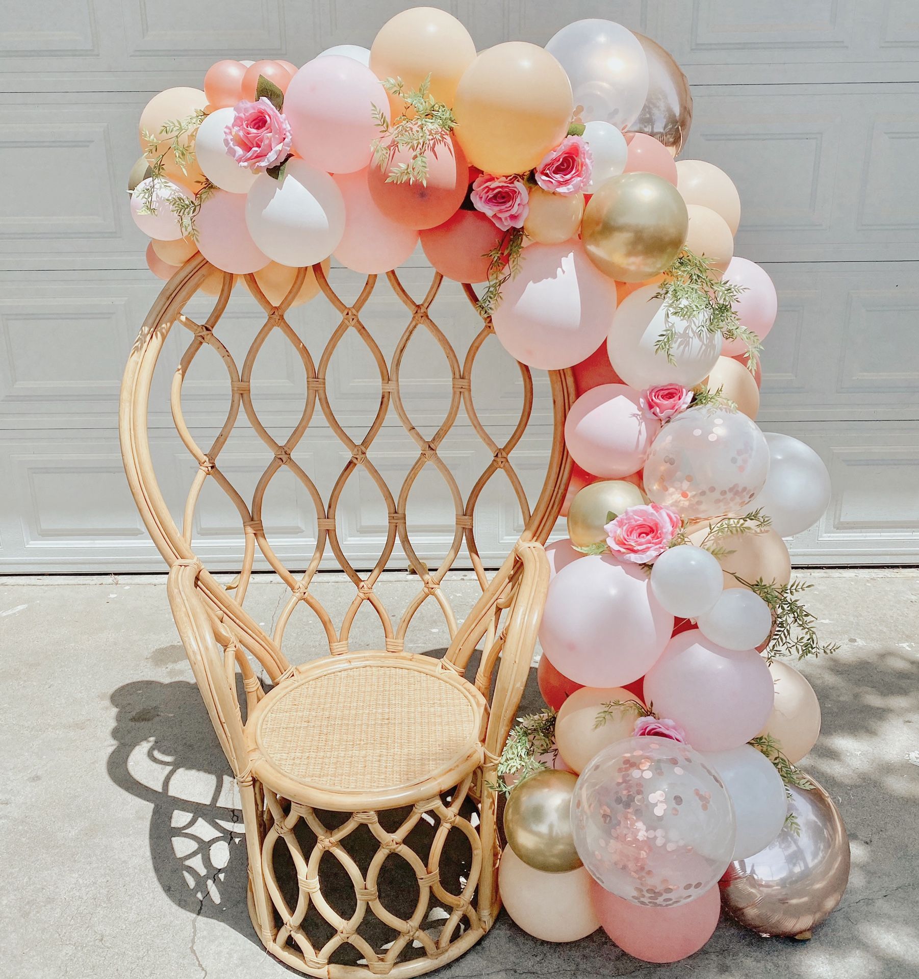 Wicker Rattan Chair R E N T A L with balloon garland