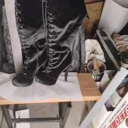 24 In Thigh High Black Suede Boots With 6 In Heel