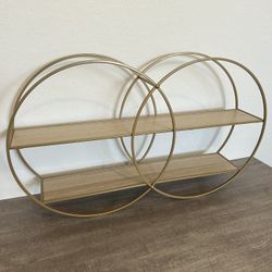 Modern Gold Geometric Wall Shelf – Double Circle Design