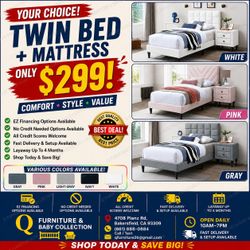 Twin bed with mattress