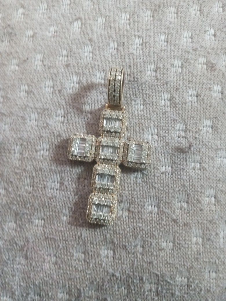 10k Gold Pendant In The Shape Of Cross With Over 100 Diamonds