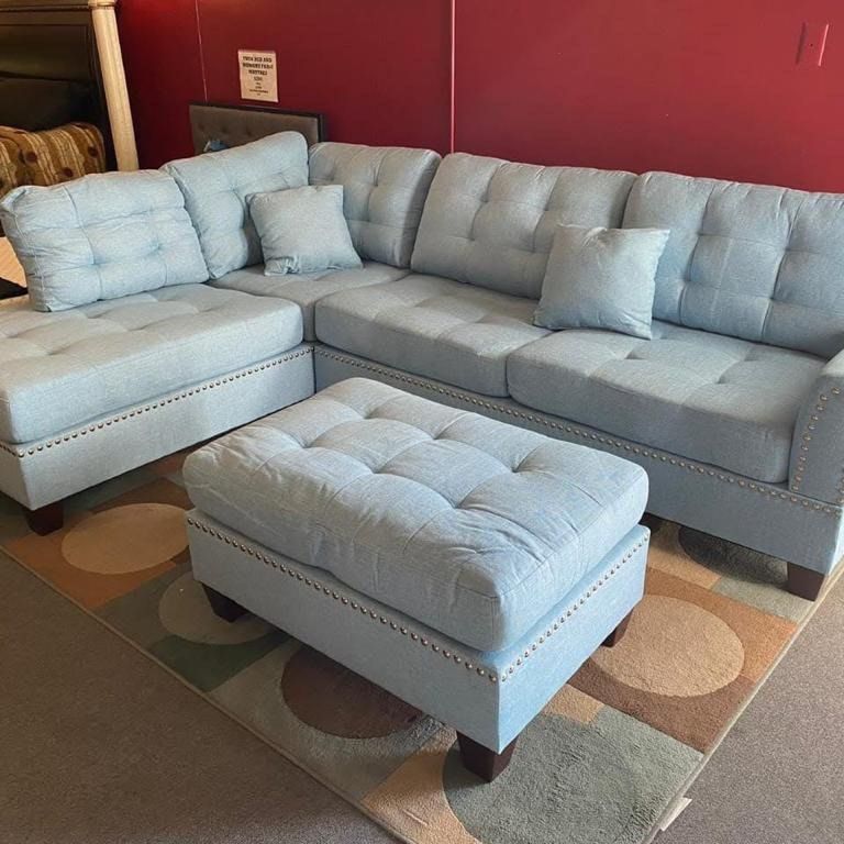 New🌟 Blue 3pcs Sectional Sofa w/Ottoman (Reversible L/R Chaise)