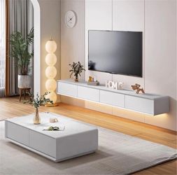 NIUYAO Floating TV Stand Modern Wood Wall Mounted Cable Management Entertainment Center