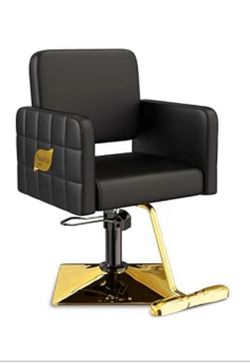 Professional Black and Gold Salon Chair, Luxury Hydraulic Styling Chair with Soft PU Leather, High-Density Foam Cushion, 360° Swivel, Heavy-Duty Steel