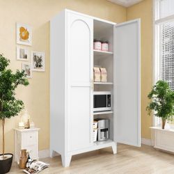 61'' 2 Shapely Doors Cabinet, Metal Storage Cabinet with Doors and Adjustable Shelves, for Bedroom, Living Room(White)