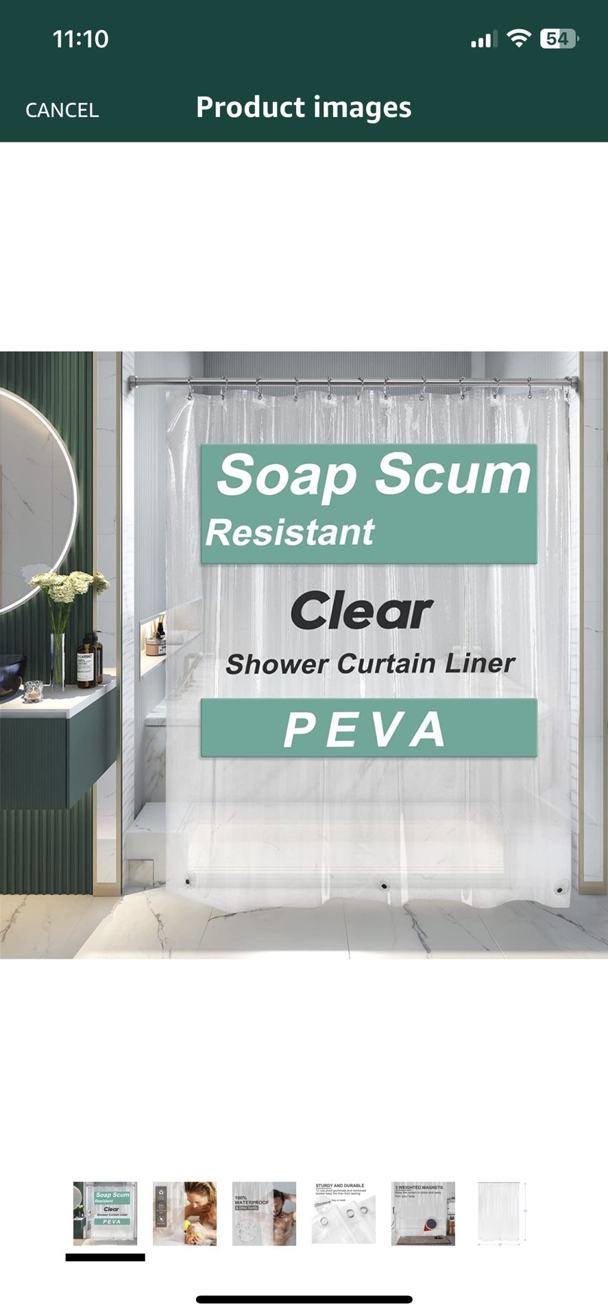 AmazerBath Shower Curtain Liner, 72x72 Clear Shower