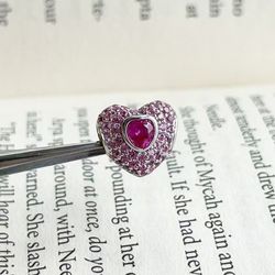 Double-Sided Heart Charm Bead with Pink Diamond, Sparkling Design, Fits Pandora Bracelets