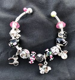 Pandora style charm bracelet Mickey Minnie and Dumbo