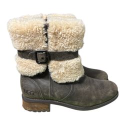 UGG Women's BLAYRE II Fur Cuff Boot 7.0US LODGE Dark Brown Leather NWB $200 MSRP