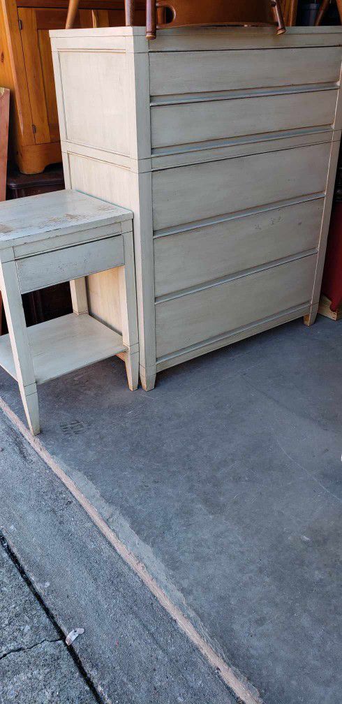 Vintage Oak Midcentury Dresser and Night Stand set- Painted