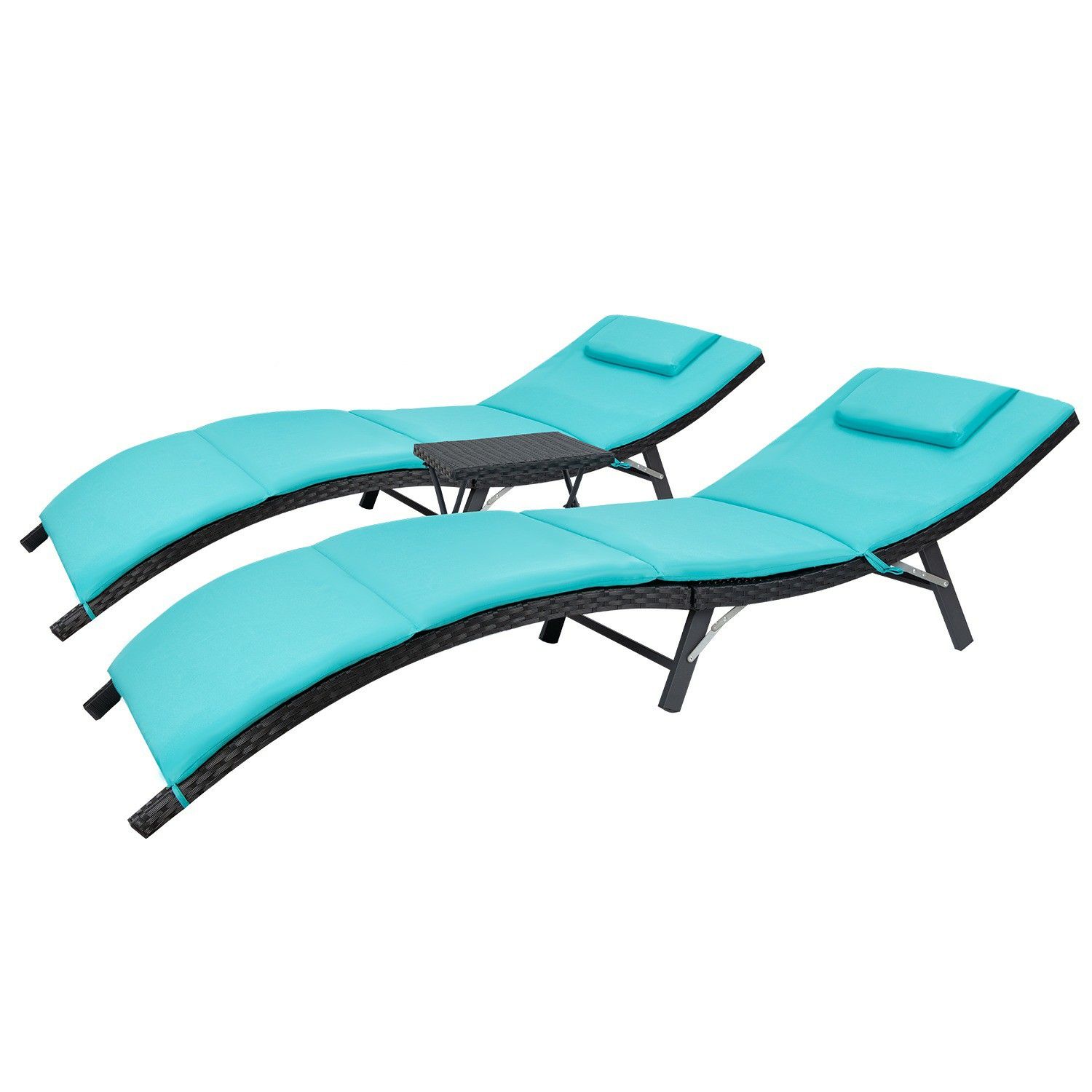 💯🧏‍♀️ Brand new,,!!!Walnew 3 PCS Patio Furniture Outdoor Lounge Chairs Folding Lawn Poolside Patio Chaise Lounge Sets PE Rattan Chaise Lounges with