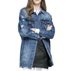 Fiore Jean Jacket Womens Large Denim Distressed Blue Coat Outdoors