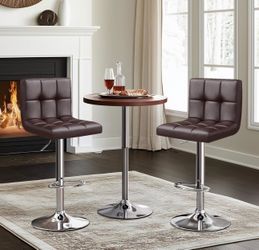 Set of 2 Brown PU Leather Adjustable Bar Stools / brown bar stools set 2