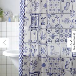 Urban Outfitters Mariana Tile Shower Checkered Curtain