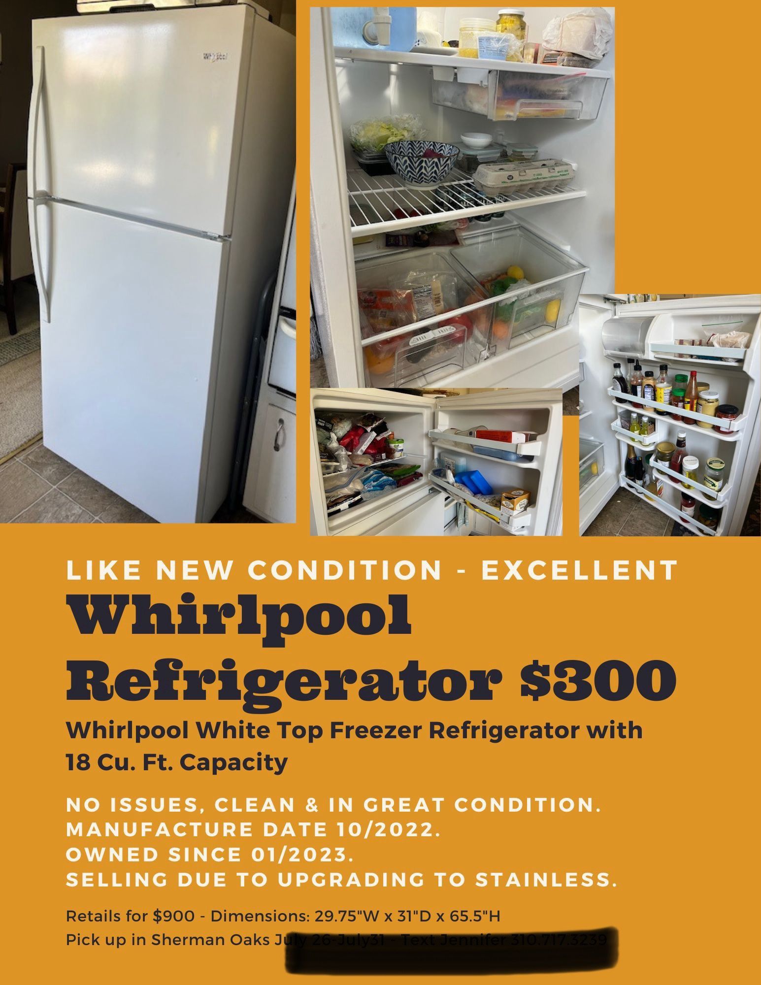 Whirlpool White Top Freezer Refrigerator with 18 Cu. Ft. Capacity