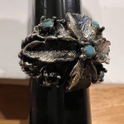 Flower With Faux Turquoise Ring