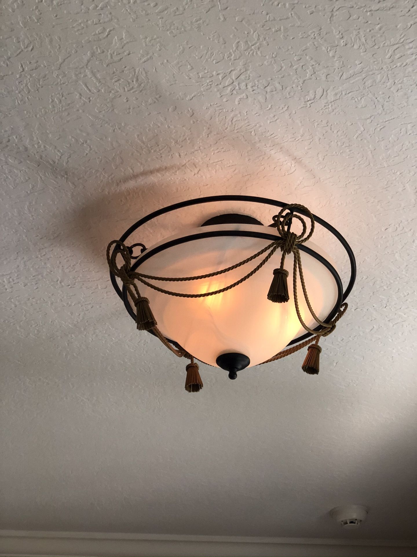 Semi Flush Black and Gold Iron Light Fixture