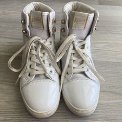 Guess White High Tops with Rhinestones and Quilted Sides Size 8