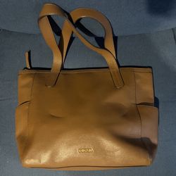 Fossil Brown Pebbled Cowhide Leather Mimi Side Pockets Large Shopper Tote Bag