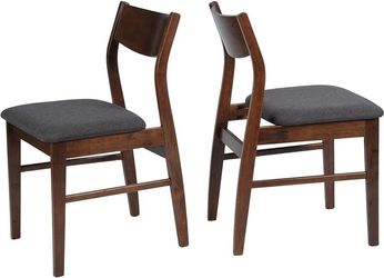 ES75 $70 Solid Wood Dining Room Chairs Set of 2 Mid Century Modern Kitchen Restaurant Side Chairs in Dark Grey Fabric and Walnut Finish Assembly Req
