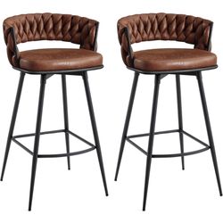 BV Bar Height Bar Stools Set of 2, 30 inch Seat Height Bar Stools, 180° Swivel Barstools with Woven Back and Footrest, Suede Fabric Counter Stools for