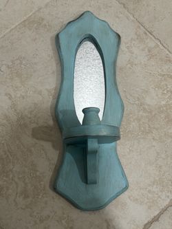 Teal Wood Wall Sconce with Mirror