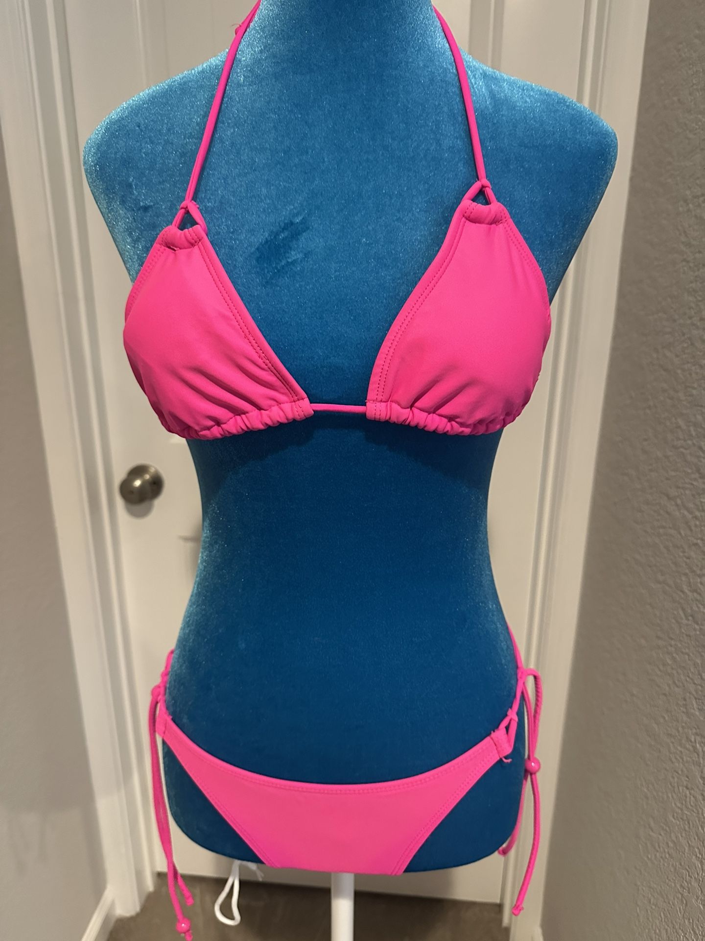 Hot Pink Triangle Bikini Set – A Cup – Side Tie Swimwear