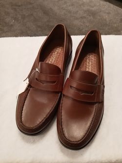 New Men's Hush Puppies Brown Leather Loafers Sz 8 1/2