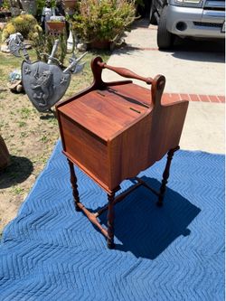 Beautiful Vintage Standing Wood Sewing Box