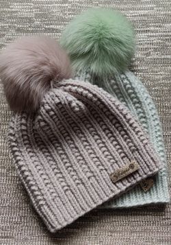 Warm Handknitted Hats With Real Pompon