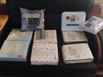 Brand new bed sheets I have 5 full size sheets and 4 twin size sheets....but all for 60 doll or 10 doll each or 2 for 15 or 3 for 20 hurry