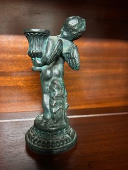 Bronze-Finish Cherub Candle Holder Figurine